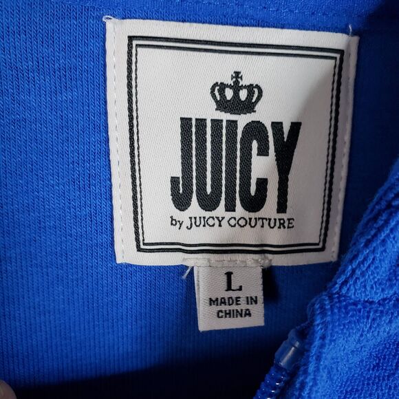 Juicy Couture Jacket Womens L Blue Velour Hoodie Track Sweater Y2K Soft Girl - Picture 6 of 11
